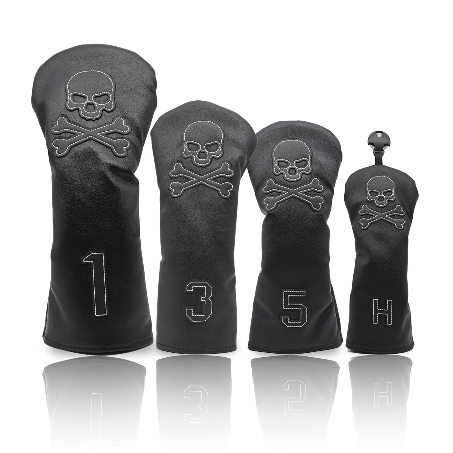 4 Pcs Skull PU Leather Golf Headcovers Set