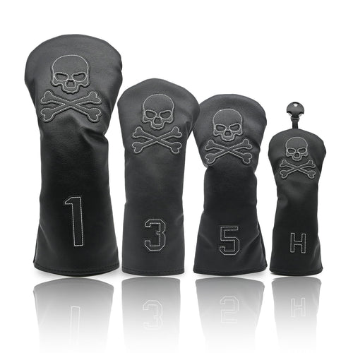 4 Pcs Skull PU Leather Golf Headcovers Set
